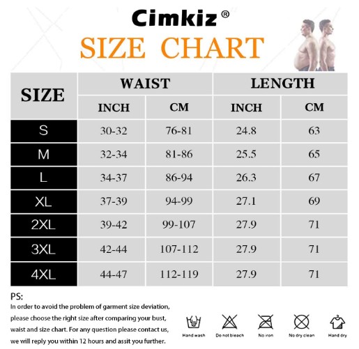 size chart for -Cimkiz Waist Body Shaper Vest