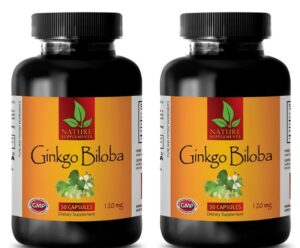 Brain Booster Kids - Ginkgo BILOBA 120MG - Natural Extract - Wellness Formula Herbal Defense - 2 Bottles (100 Capsules)
