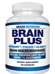 Premium Brain Function Supplement – Memory, Focus, Clarity – Nootropic Booster with DMAE, Bacopa Monnieri, L-Glutamine, Multi Vitamins, Multi Minerals - Arazo Nutrition