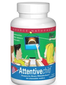 Source Naturals Attentive Child - Healthy Cognitive Nutrients For Active Children - Improved Focus & Attention with DMAE, Magnesium, Zinc & Grape Seed Extract - 60 Chewable Wafers.