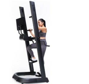 CLMBR Connected Full-Body Resistance Indoor Fitness Machine - Whole Body Strength & High Intensity Cardio Workout - Bluetooth Enabled Hi-Def Display, Built-in Audio - Easy to Move, Space-Saving Design a superior full-body resistance strength and high intensity cardio machine with connected technology in a thoughtfully crafted, space-saving design. Standing at 7-foot-4 and less than 3 square feet, CLMBR is designed to fit almost all indoor spaces. Premium caster wheels allow CLMBR to glide effortlessly out of the way when not in use.