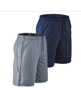 DEVOPS Men's 2-Pack Loose-Fit 10" Workout Gym Shorts with Pockets Polyester,Spandex Drawstring closure Machine Wash Comfortable Dri-Fit technology keeps you cool and dry, While Breathable construction offers great ventilation that helps release moisture away from the body. Multi-Functional Fabric Quick-Dry / UPF 50+ UV Sun Protection / 4-Way Stretch / Moisture Wicking Versatile, This Active shorts are perfect for basketball, football, volleyball, tennis, softball, badminton, running, exercise training, crossfit, gym, beach, and also can use lounge wear.